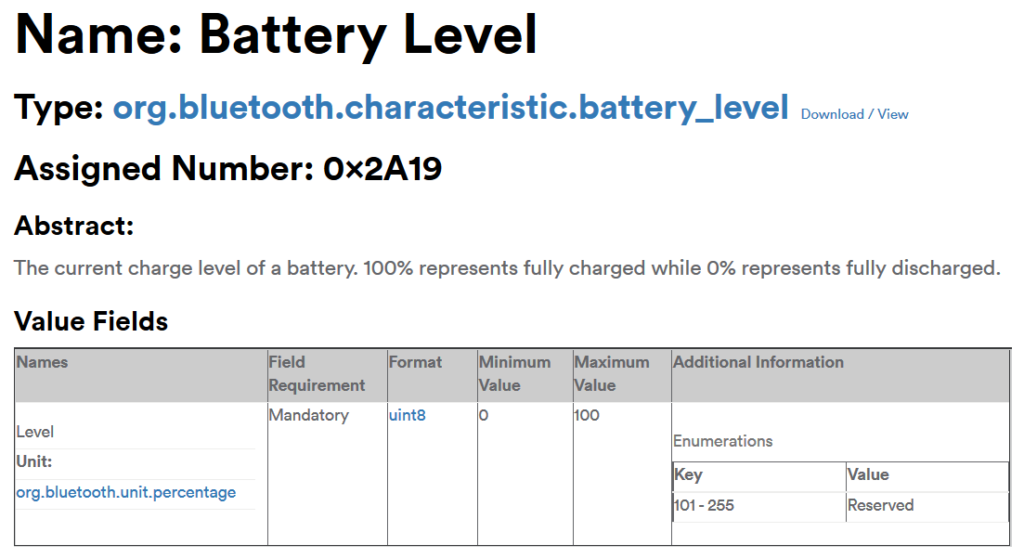 Bluetooth Characteristic - Battery Level