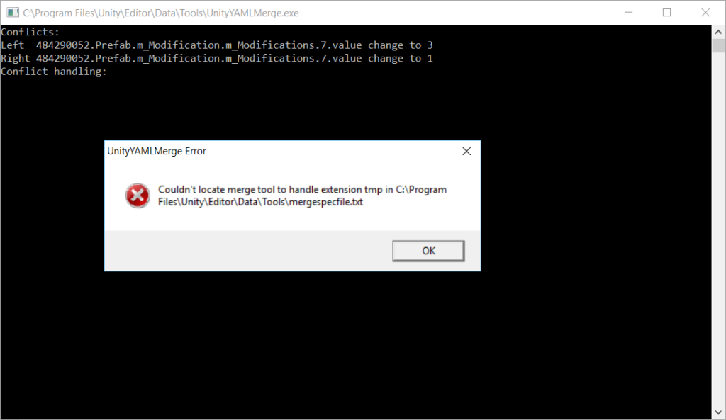 UnityYAMLMerge - Couldn't locate merge tool to handle extension tmp