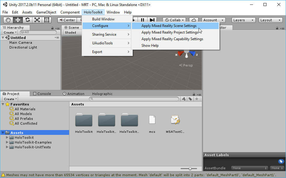 How to Combine the Mixed Reality Toolkit, Unity 2017 and Visual Studio