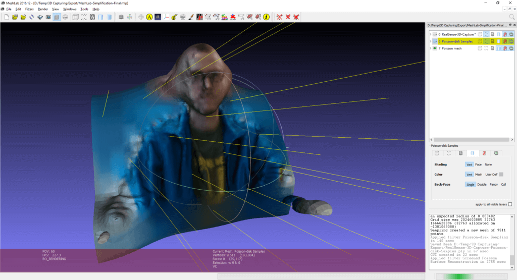 MeshLab - Adapting the light source to see the final mesh created from the point cloud