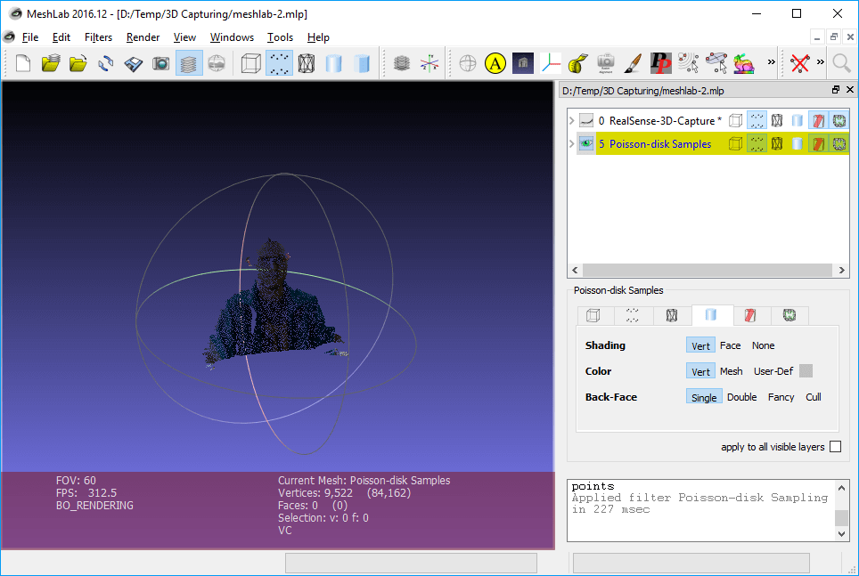 MeshLab - new subsampled layer of the simplified point cloud