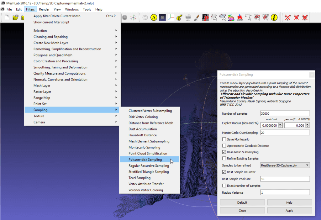 Subsampling a dense point cloud in MeshLab