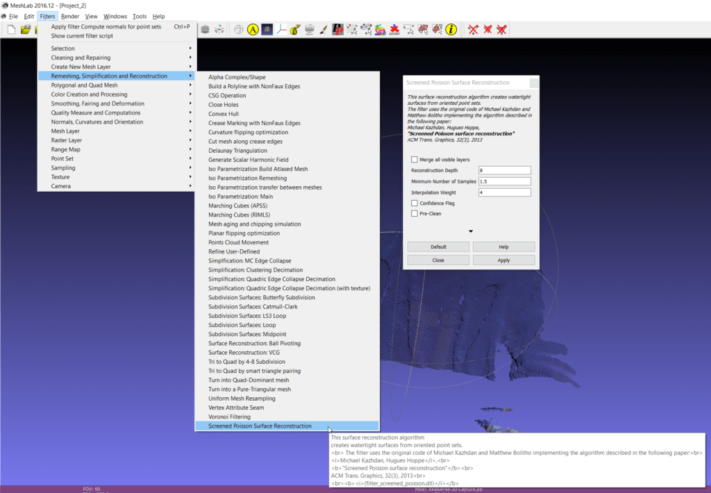 MeshLab: Surface Reconstruction