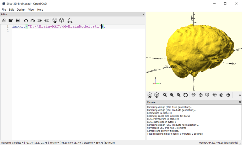 OpenSCAD - Import the 3D Brain STL file