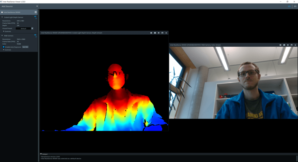 Depth and Color images from the RealSense Viewer