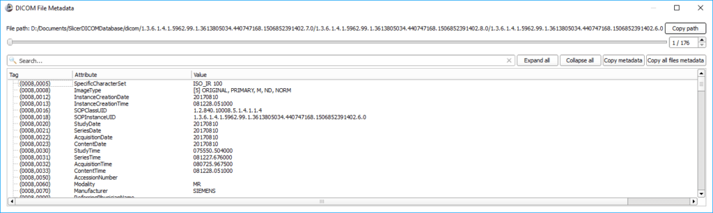 Checking DICOM metadata in 3D Slicer