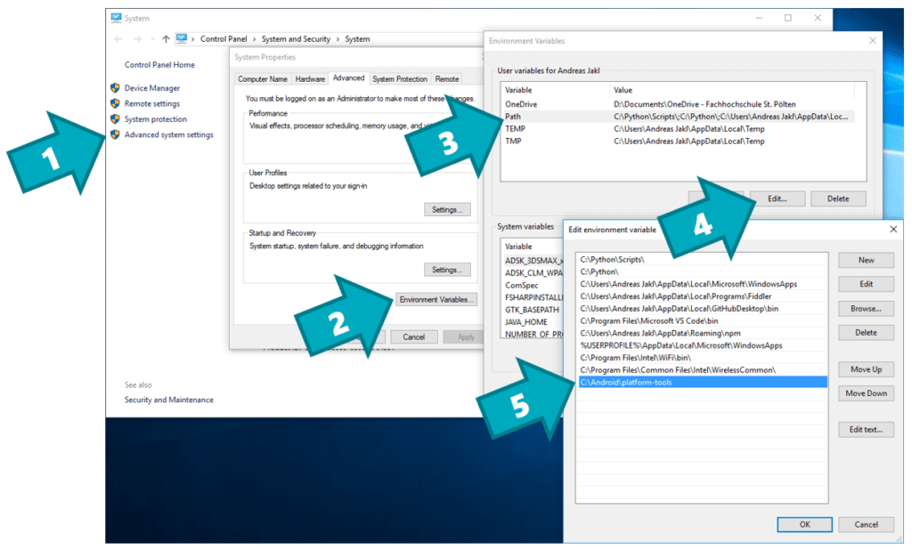 Adding adb to the PATH environment variable on Windows 10