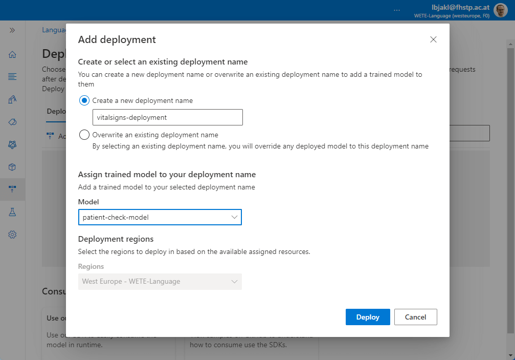Add a deployment to the Language Service on Azure