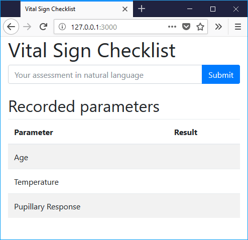 User Interface for our Vital Sign Checklist app that uses the LUIS Language Understanding Service from Microsoft