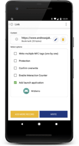 NXP TagWriter: Add Launch Application for Android Application Record (AAR)