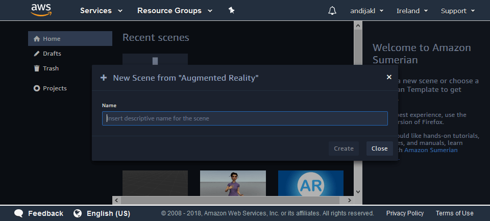 Amazon Sumerian - New Augmented Reality Project