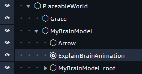 The new Timeline Entity in the scene hierarchy, with the name "ExplainBrainAnimation"