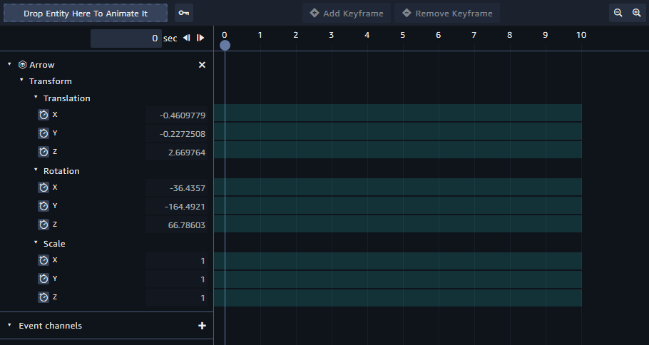 Drag and drop the Arrow entity into the timeline.