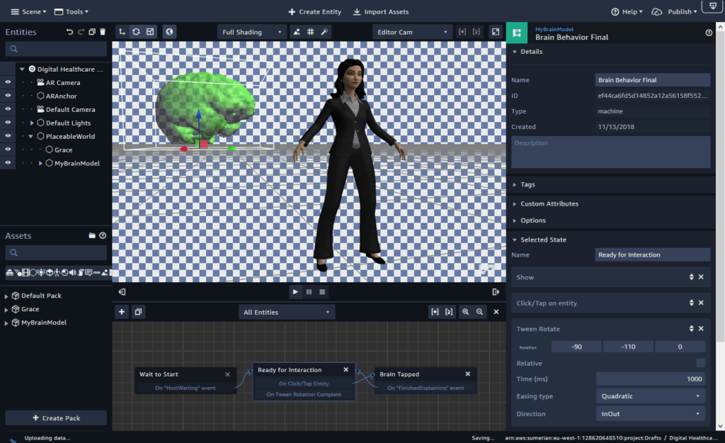 The 3D model now has a tween rotate action applied. This ensures a smooth rotation back to its initial state.