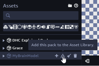 Add assets to a pack for easy re-use in different