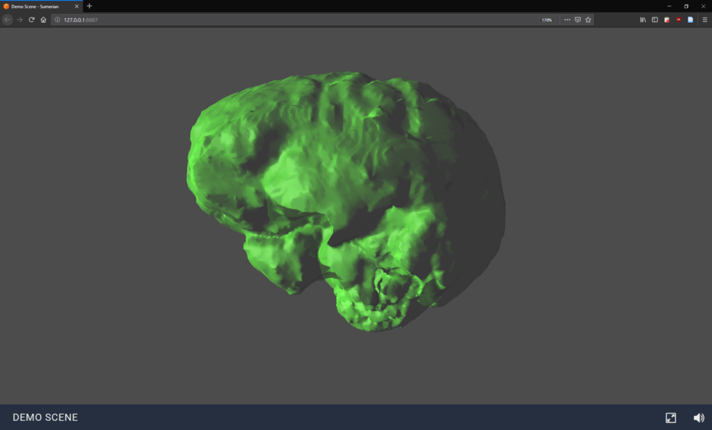 A simple demo scene from Amazon Sumerian running on a local web server.