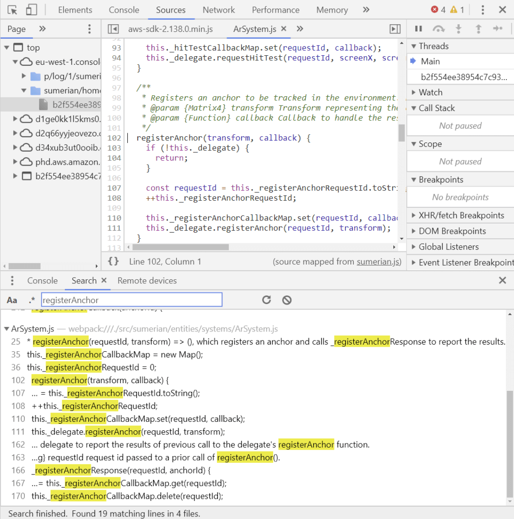 The registerAnchor() JavaScript function in Amazon Sumerian's ArSystem.