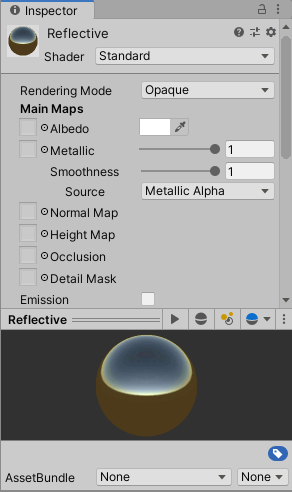 Create a new reflective material based on Unity's Standard shader.