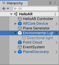 Ensure the environmental light prefab (together with the directional light) is part of your Unity ARCore scene.