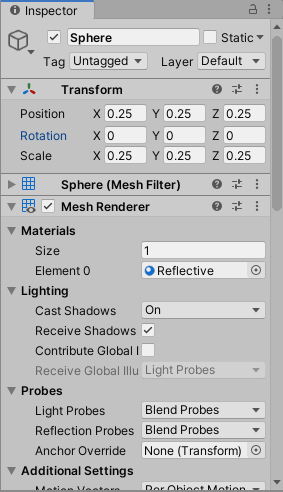 Create a new 3D sphere and assign the Reflective material.