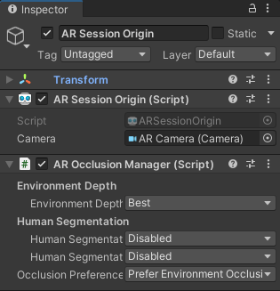 Add the AR Occlusion Manager to AR Session Origin and change the Environmental Depth quality to "best".