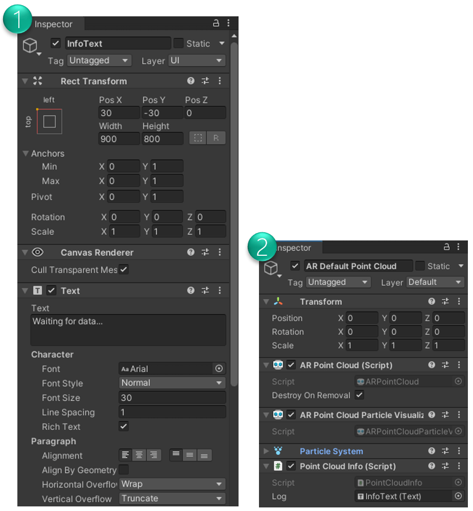 Create a simple UI for showing debug information about the AR point cloud from AR Foundation.