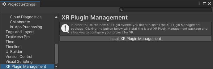 Install XR Plugin Management in Unity's Project Settings.