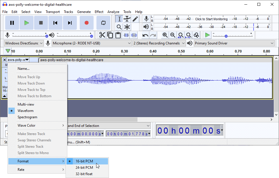 Convert the track format to 16-bit PCM.