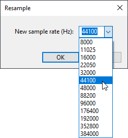 Audacity menu to resample the track.