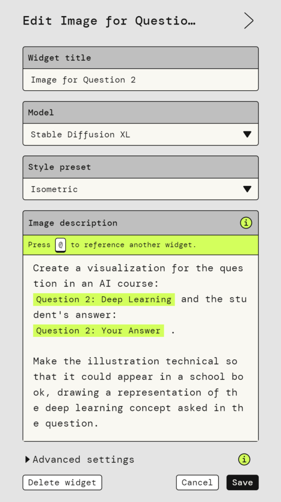 The prompt for generating an image based on the question and the answer, using Stable Diffusion XL.